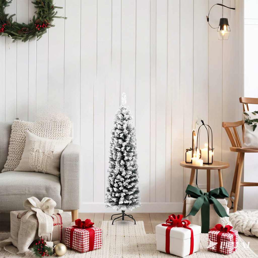 vidaXL Slim Artificial Christmas Tree with Flocked Snow Green 120 cm - Gre - 38 x 120 x 38 cm