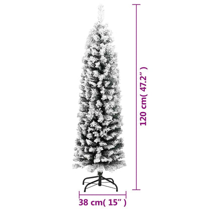 vidaXL Slim Artificial Christmas Tree with Flocked Snow Green 120 cm - Gre - 38 x 120 x 38 cm