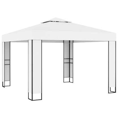 vidaXL Gazebo with Double Roof&LED String Lights 3x3 m White