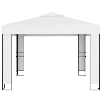 vidaXL Gazebo with Double Roof&LED String Lights 3x3 m White