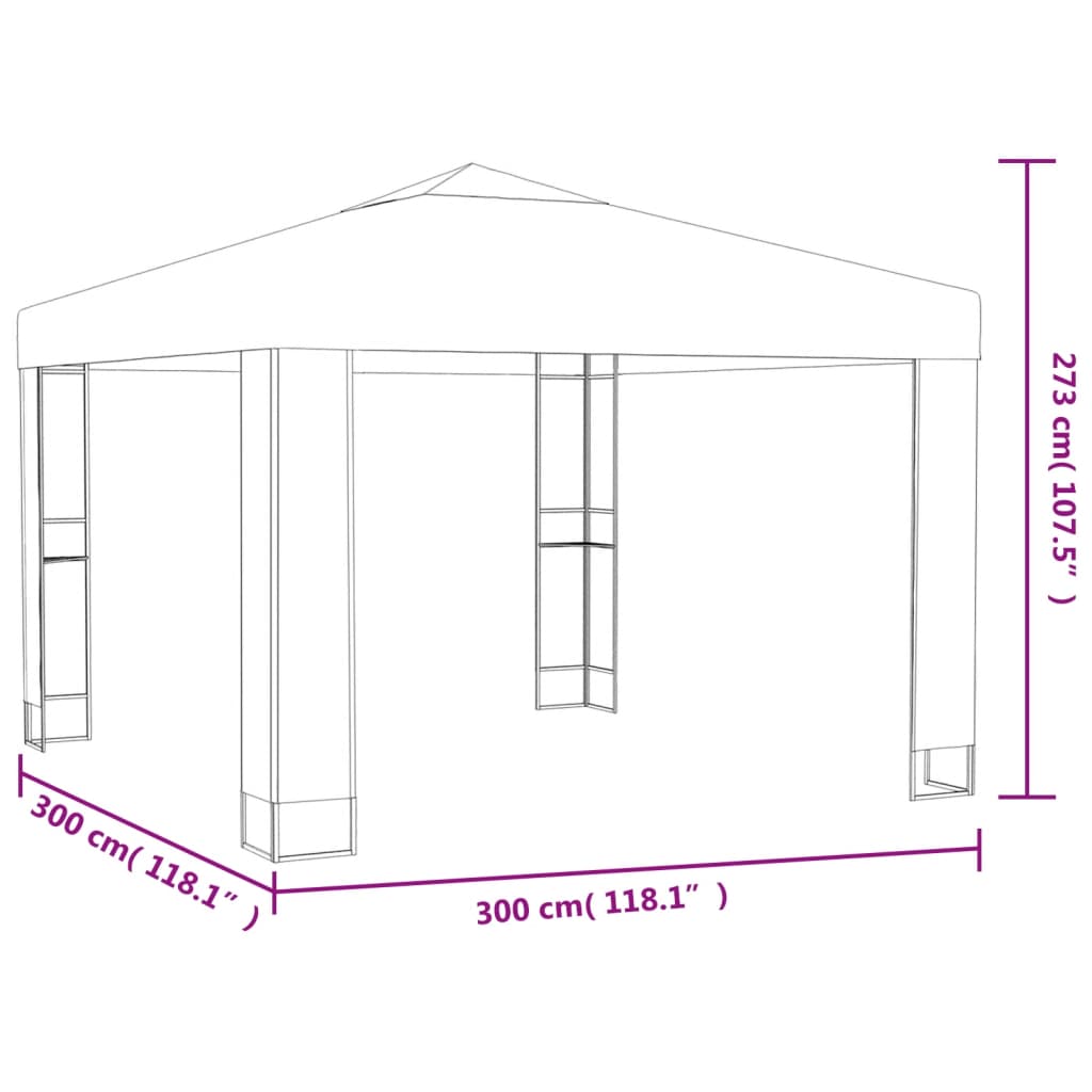 vidaXL Gazebo with Double Roof&LED String Lights 3x3 m White