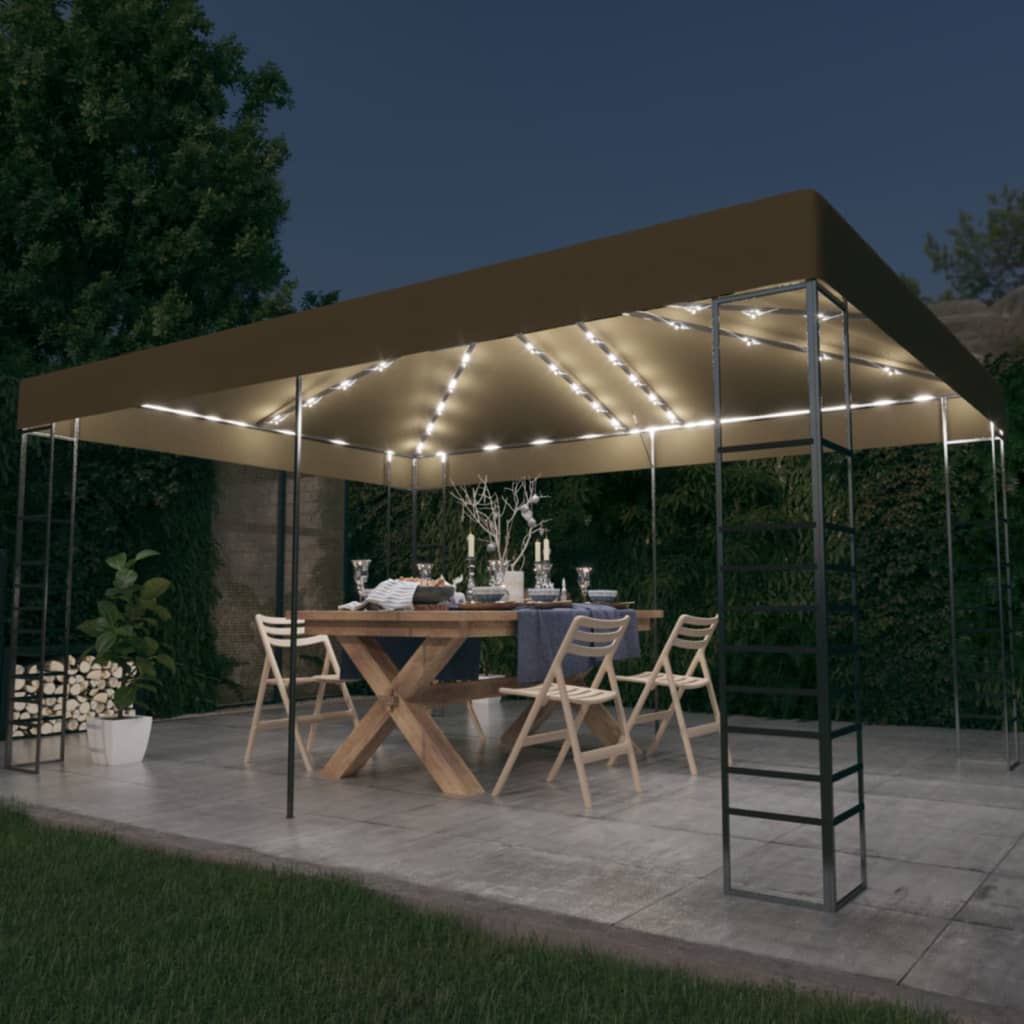 vidaXL Gazebo | Taupe | 100% Polyester, Steel | Large | Decorative Inlays