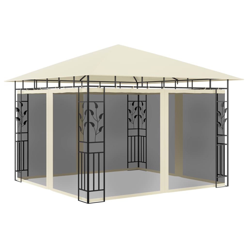 vidaXL Gazebo | Cream | Powder-Coated Steel, Polyester | Standard | Gazebo - 3 x 3 x 2.73 m