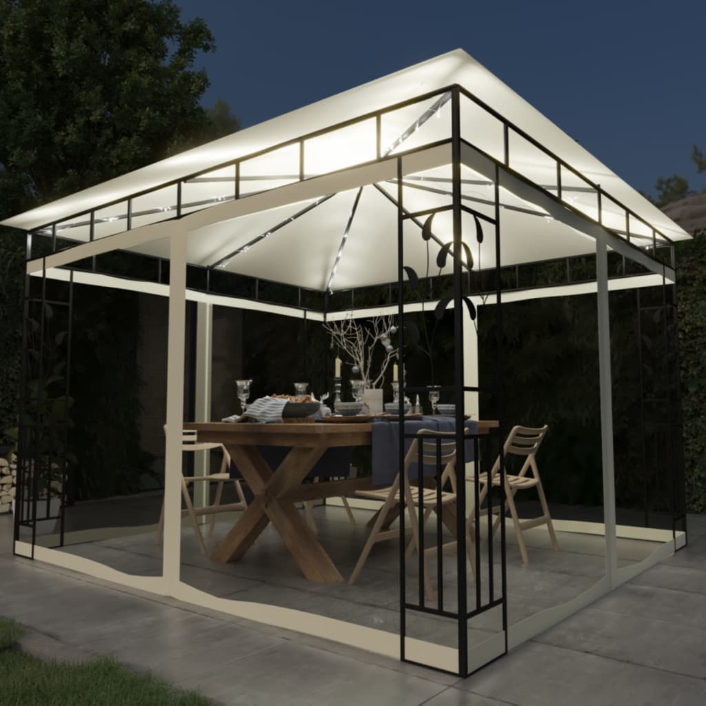 vidaXL Gazebo | Cream | Powder-Coated Steel, Polyester | Standard | Gazebo - 3 x 3 x 2.73 m