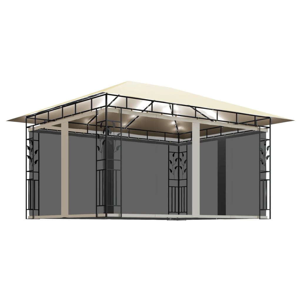 vidaXL Gazebo with Mosquito Net&LED String Lights 4x3x2.73 m Cream - 4 x 3 x 2.73 m