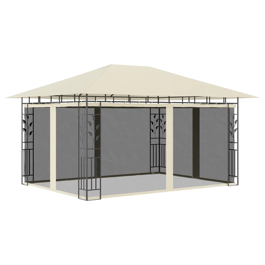 vidaXL Gazebo with Mosquito Net&LED String Lights 4x3x2.73 m Cream - 4 x 3 x 2.73 m