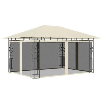 vidaXL Gazebo with Mosquito Net&LED String Lights 4x3x2.73 m Cream - 4 x 3 x 2.73 m