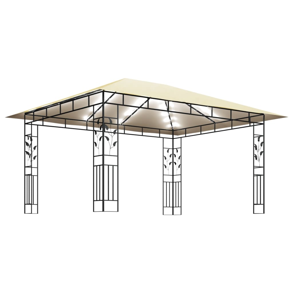 vidaXL Gazebo with Mosquito Net&LED String Lights 4x3x2.73 m Cream - 4 x 3 x 2.73 m