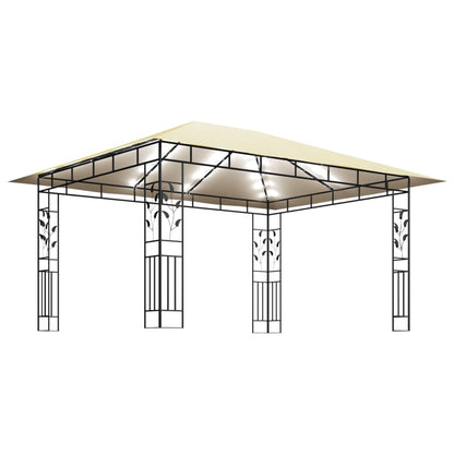 vidaXL Gazebo with Mosquito Net&LED String Lights 4x3x2.73 m Cream - 4 x 3 x 2.73 m