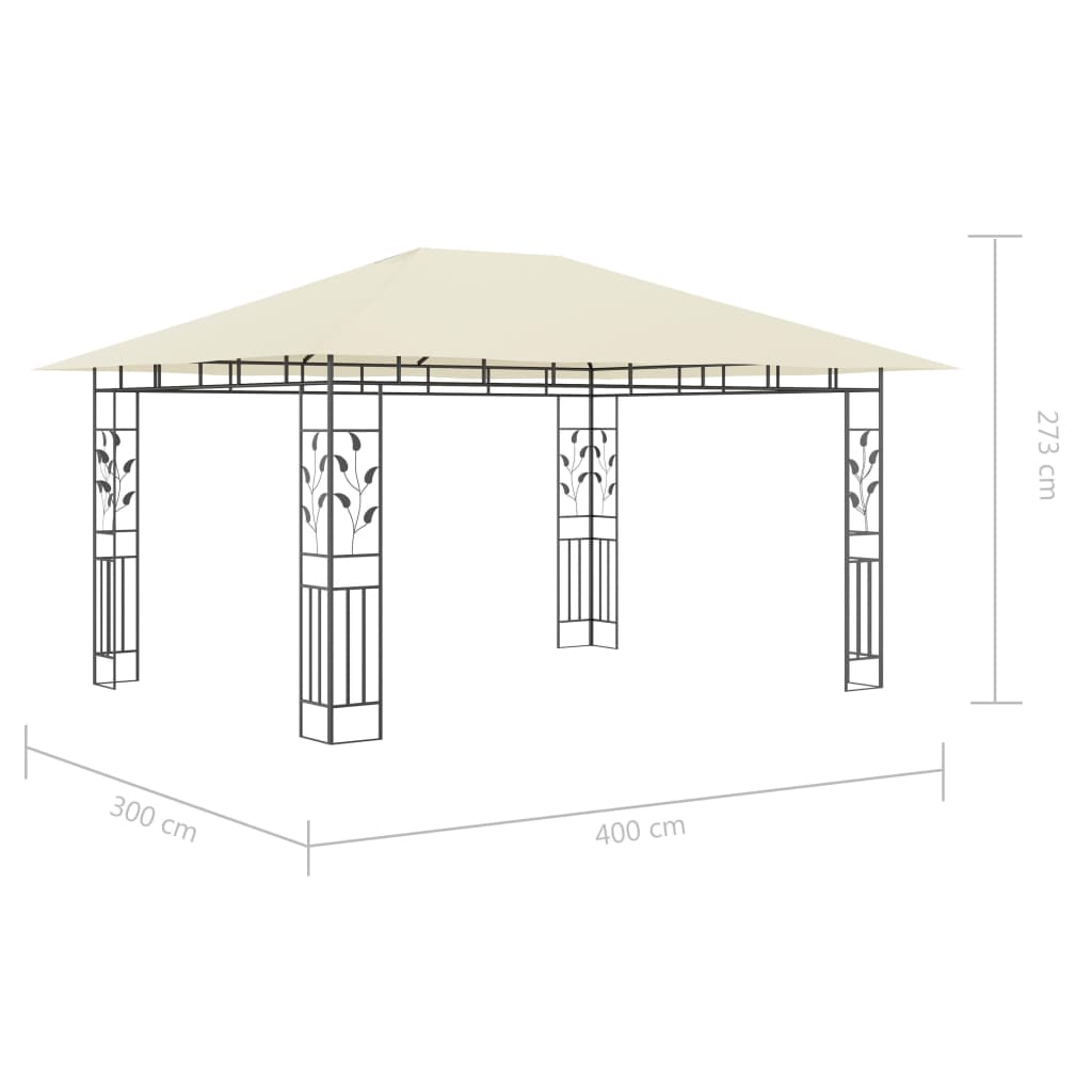 vidaXL Gazebo with Mosquito Net&LED String Lights 4x3x2.73 m Cream - 4 x 3 x 2.73 m