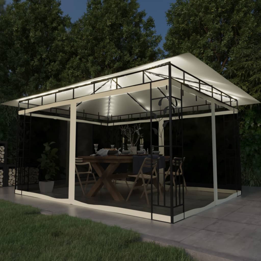 vidaXL Gazebo with Mosquito Net&LED String Lights 4x3x2.73 m Cream - 4 x 3 x 2.73 m