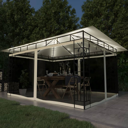 vidaXL Gazebo with Mosquito Net&LED String Lights 4x3x2.73 m Cream - 4 x 3 x 2.73 m