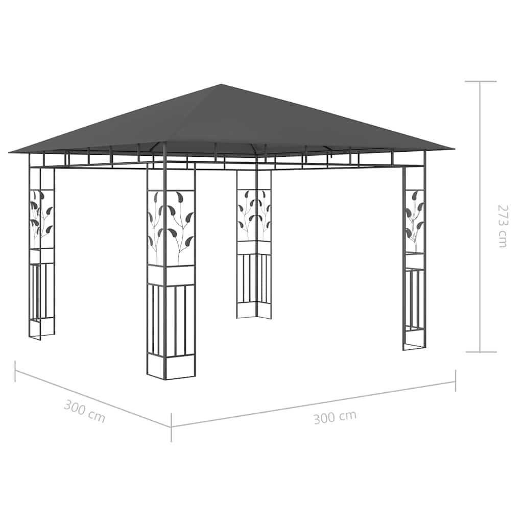 vidaXL Gazebo | Anthracite | Powder-coated steel, fabric (100% polyester) - 3 x 3 x 2.73 m