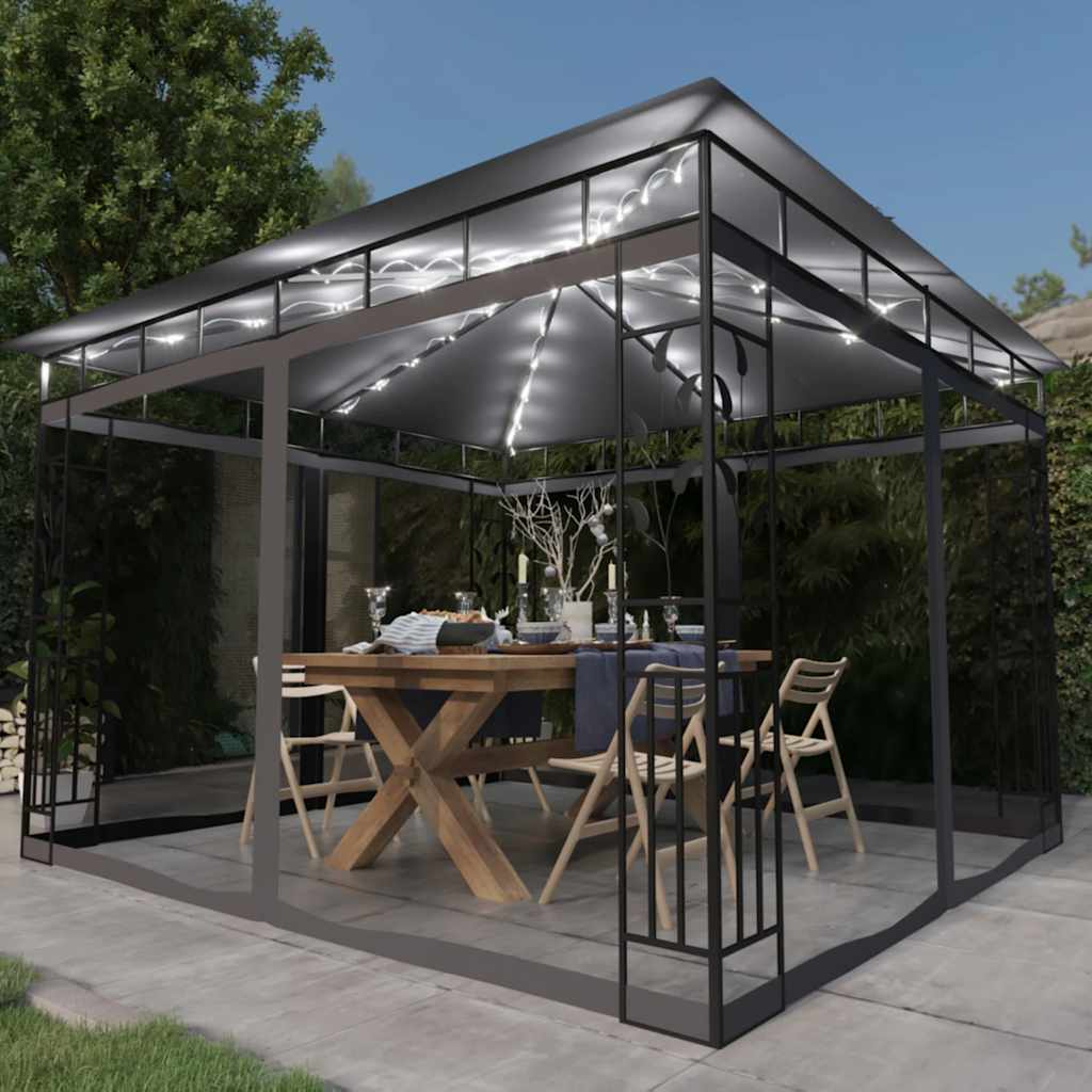 vidaXL Gazebo | Anthracite | Powder-coated steel, fabric (100% polyester) - 3 x 3 x 2.73 m