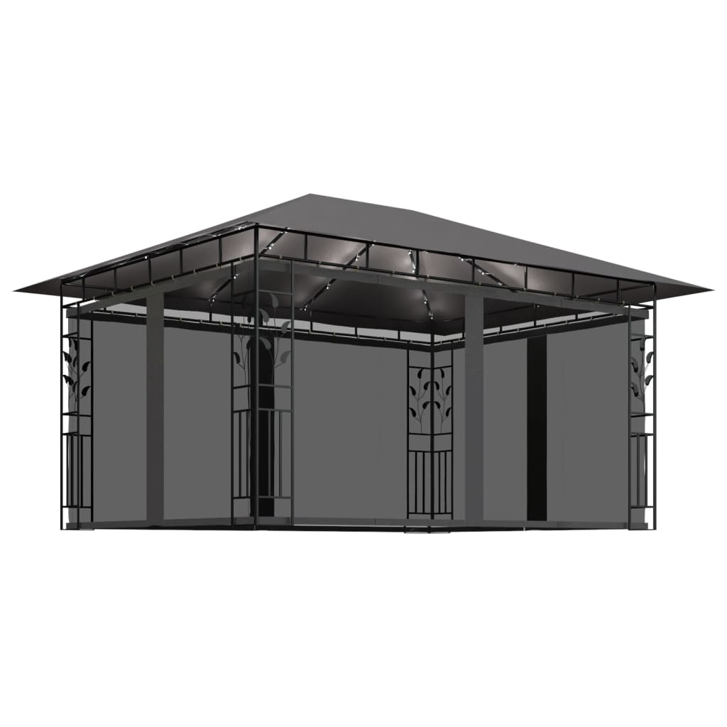 vidaXL Gazebo with Mosquito Net&LED String Lights 4x3x2.73m Anthracite - 4 x 3 x 2.73 m