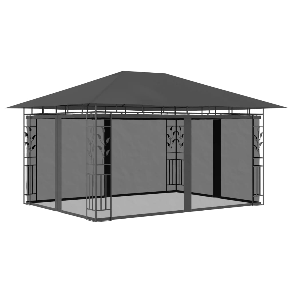 vidaXL Gazebo with Mosquito Net&LED String Lights 4x3x2.73m Anthracite - 4 x 3 x 2.73 m