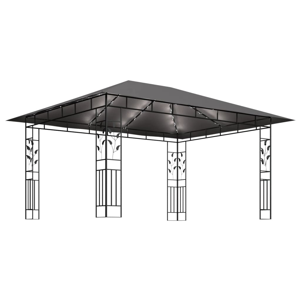 vidaXL Gazebo with Mosquito Net&LED String Lights 4x3x2.73m Anthracite - 4 x 3 x 2.73 m