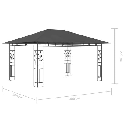vidaXL Gazebo with Mosquito Net&LED String Lights 4x3x2.73m Anthracite - 4 x 3 x 2.73 m