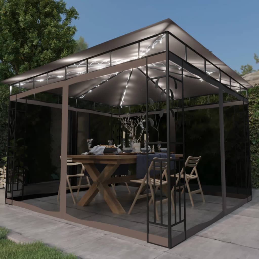 vidaXL Gazebo | Taupe | Powder-coated Steel, Polyester | 3x3x2.73 m | Gazebo - 3 x 3 x 2.73 m