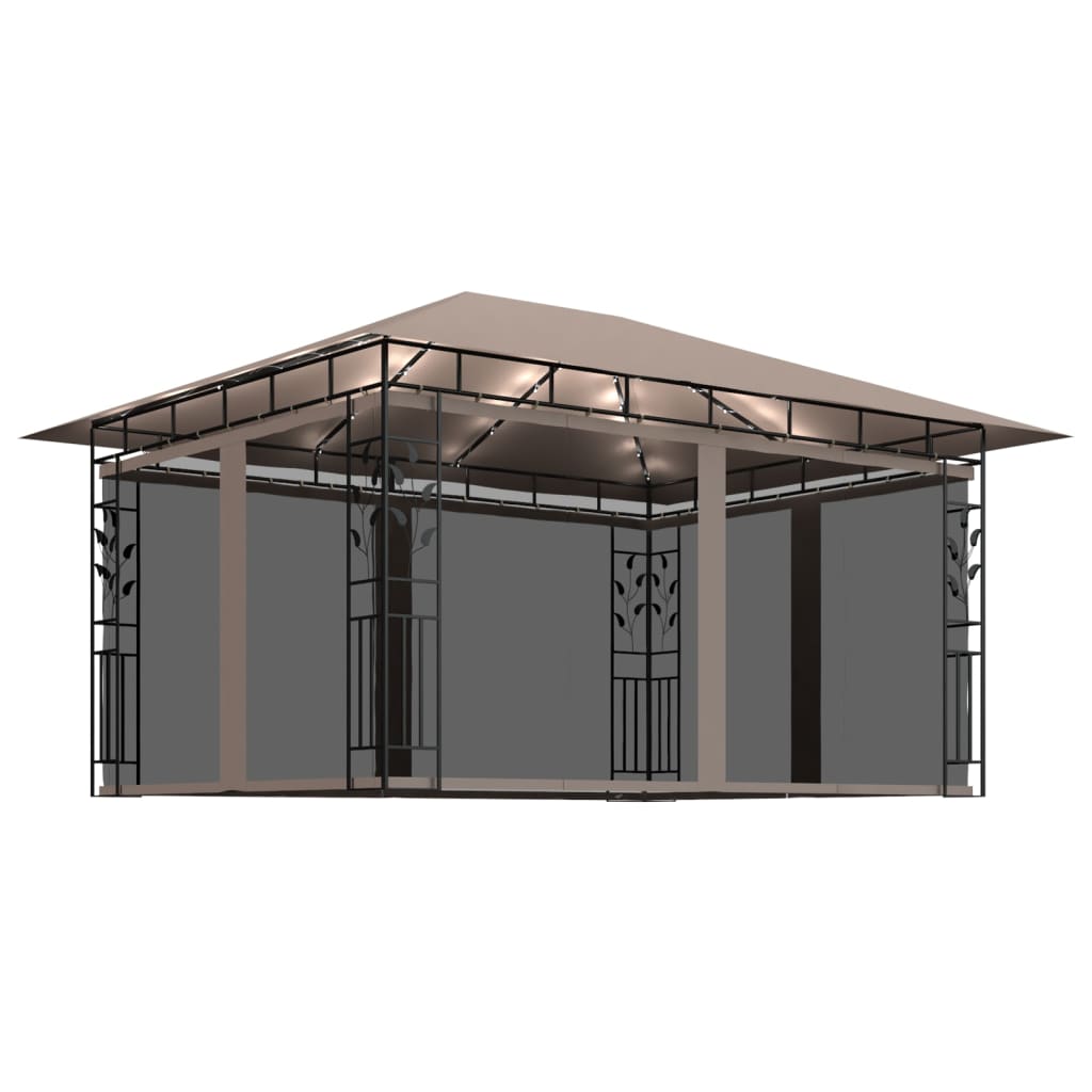 vidaXL Gazebo with Mosquito Net&LED String Lights 4x3x2.73 m Taupe - 4 x 3 x 2.73 m