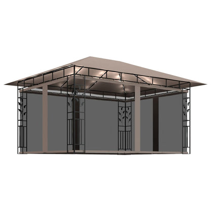 vidaXL Gazebo with Mosquito Net&LED String Lights 4x3x2.73 m Taupe - 4 x 3 x 2.73 m