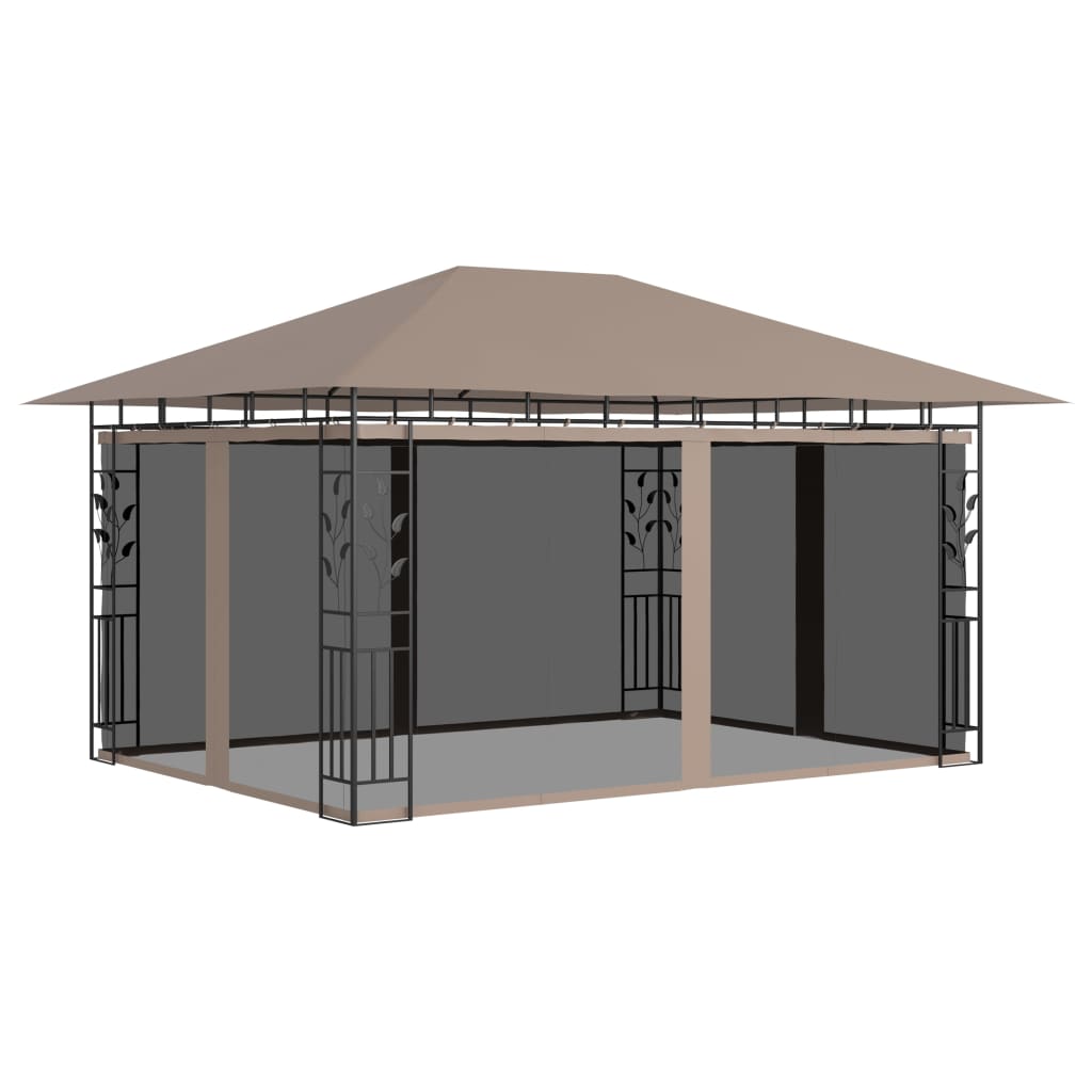 vidaXL Gazebo with Mosquito Net&LED String Lights 4x3x2.73 m Taupe - 4 x 3 x 2.73 m