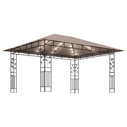 vidaXL Gazebo with Mosquito Net&LED String Lights 4x3x2.73 m Taupe - 4 x 3 x 2.73 m