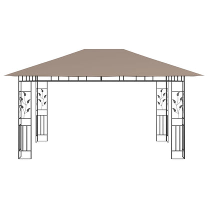 vidaXL Gazebo with Mosquito Net&LED String Lights 4x3x2.73 m Taupe - 4 x 3 x 2.73 m