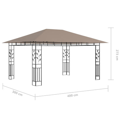 vidaXL Gazebo with Mosquito Net&LED String Lights 4x3x2.73 m Taupe - 4 x 3 x 2.73 m