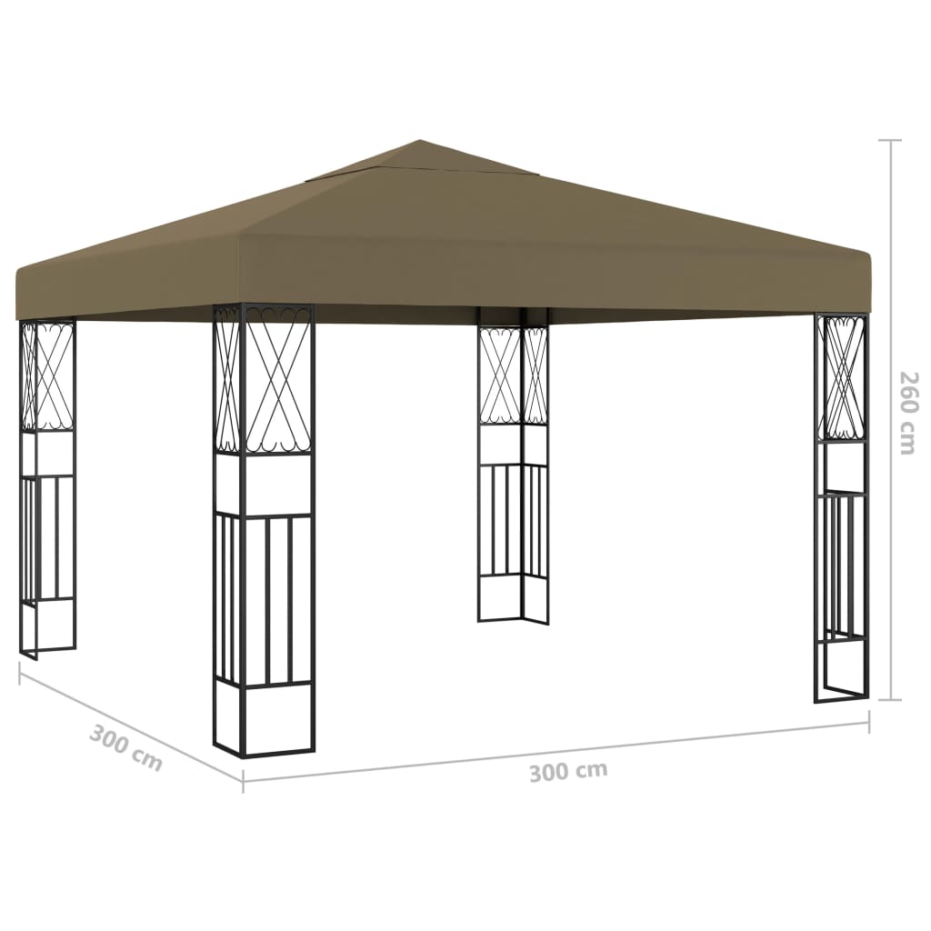 vidaXL Gazebo with LED String Lights 3x3 m Taupe Fabric