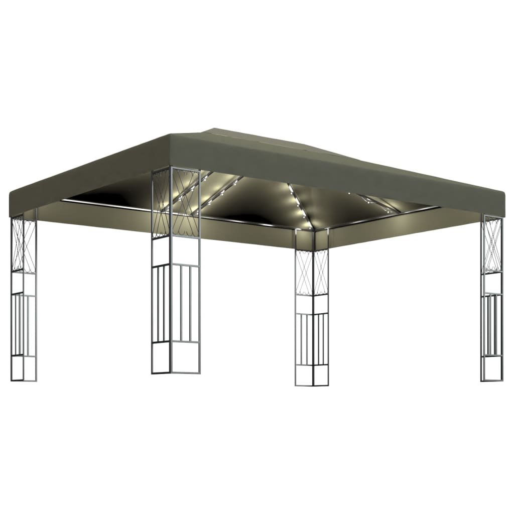 vidaXL Gazebo with LED String Lights 3x4 m Taupe Fabric