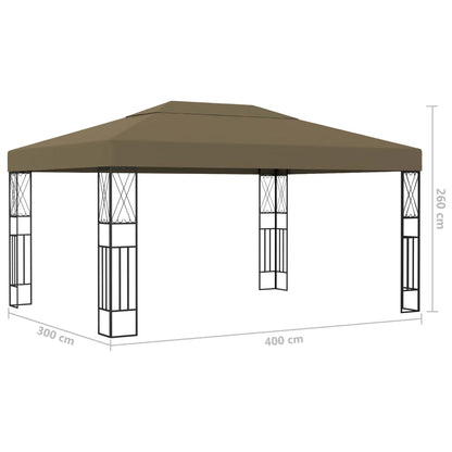 vidaXL Gazebo with LED String Lights 3x4 m Taupe Fabric