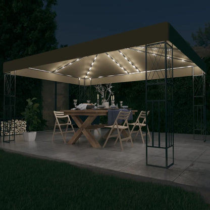 vidaXL Gazebo with LED String Lights 3x4 m Taupe Fabric