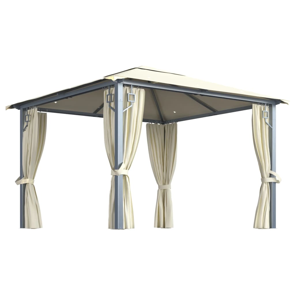 vidaXL Gazebo with Curtain&LED String Lights 3x3 m Cream Aluminium - 300 x 300 cm