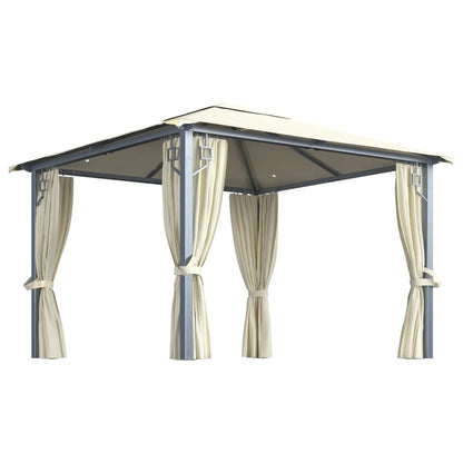 vidaXL Gazebo with Curtain&LED String Lights 3x3 m Cream Aluminium - 300 x 300 cm