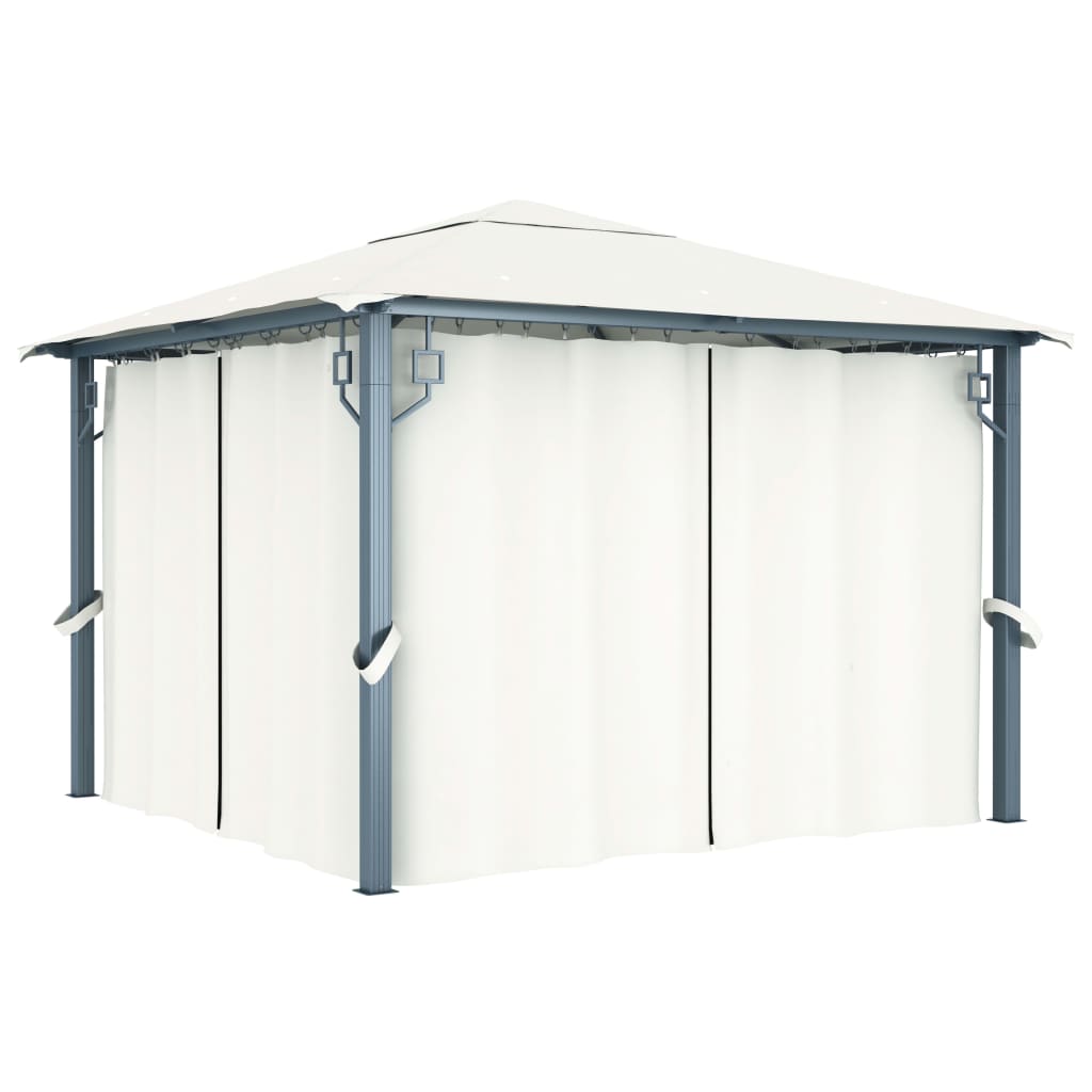 vidaXL Gazebo with Curtain&LED String Lights 3x3 m Cream Aluminium - 300 x 300 cm