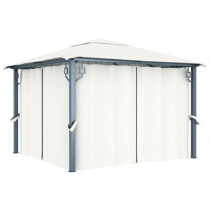 vidaXL Gazebo with Curtain&LED String Lights 3x3 m Cream Aluminium - 300 x 300 cm