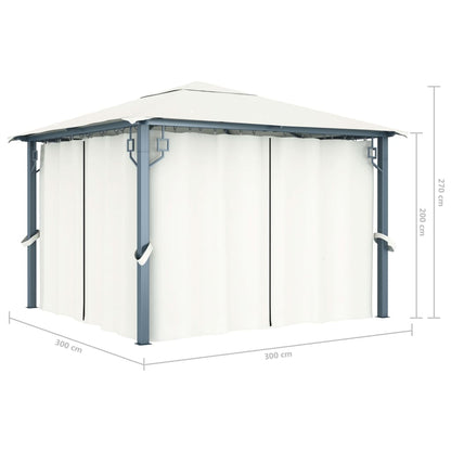 vidaXL Gazebo with Curtain&LED String Lights 3x3 m Cream Aluminium - 300 x 300 cm