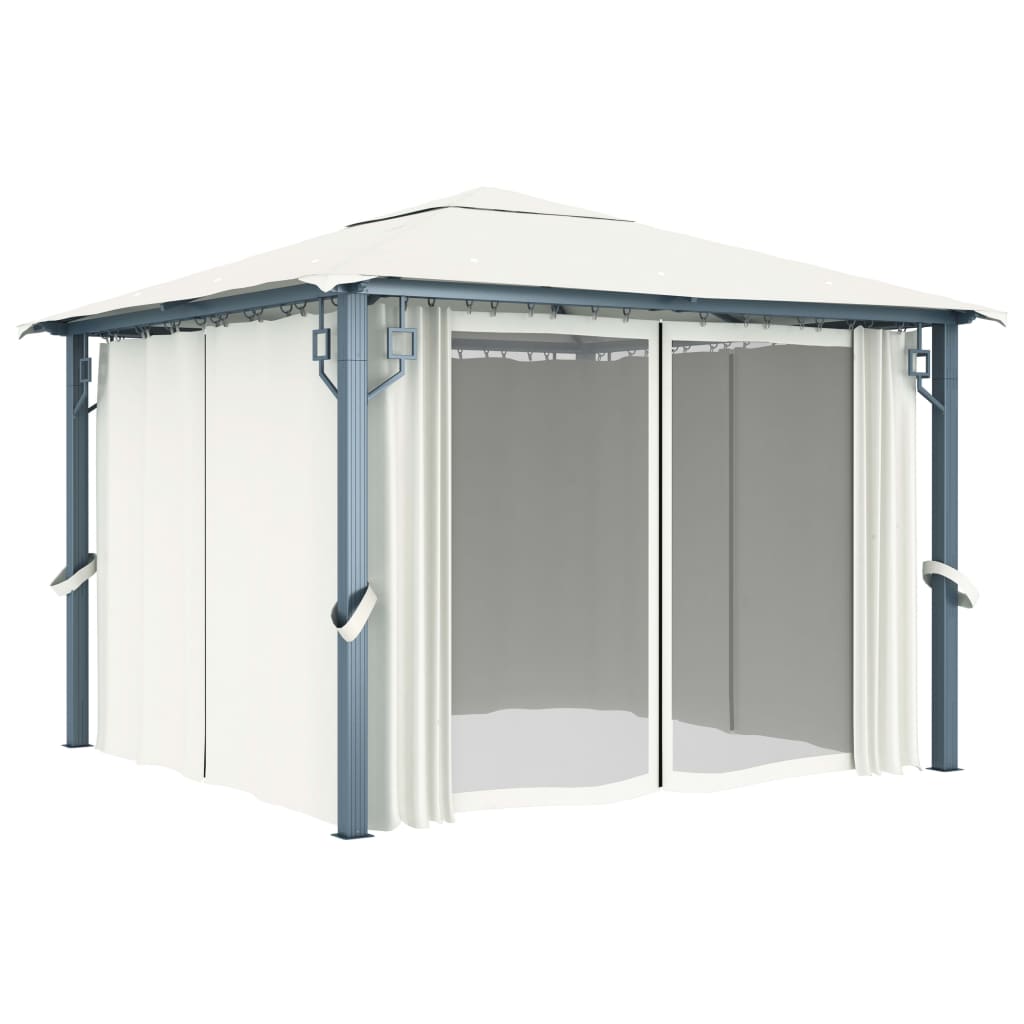 vidaXL Gazebo with Curtain&LED String Lights 3x3 m Cream Aluminium - 300 x 300 cm