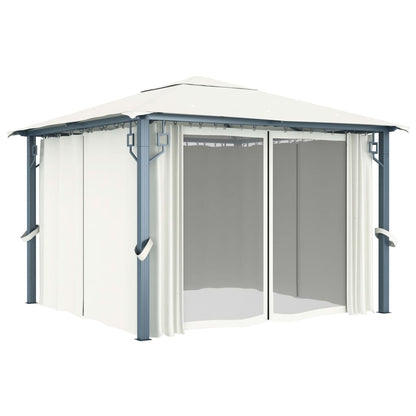 vidaXL Gazebo with Curtain&LED String Lights 3x3 m Cream Aluminium - 300 x 300 cm