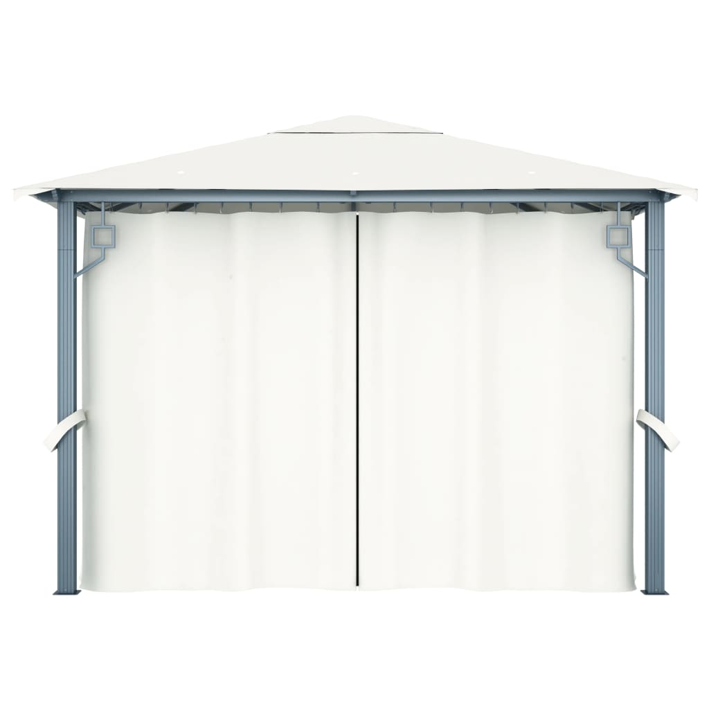 vidaXL Gazebo with Curtain&LED String Lights 3x3 m Cream Aluminium - 300 x 300 cm