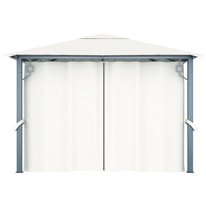 vidaXL Gazebo with Curtain&LED String Lights 3x3 m Cream Aluminium - 300 x 300 cm