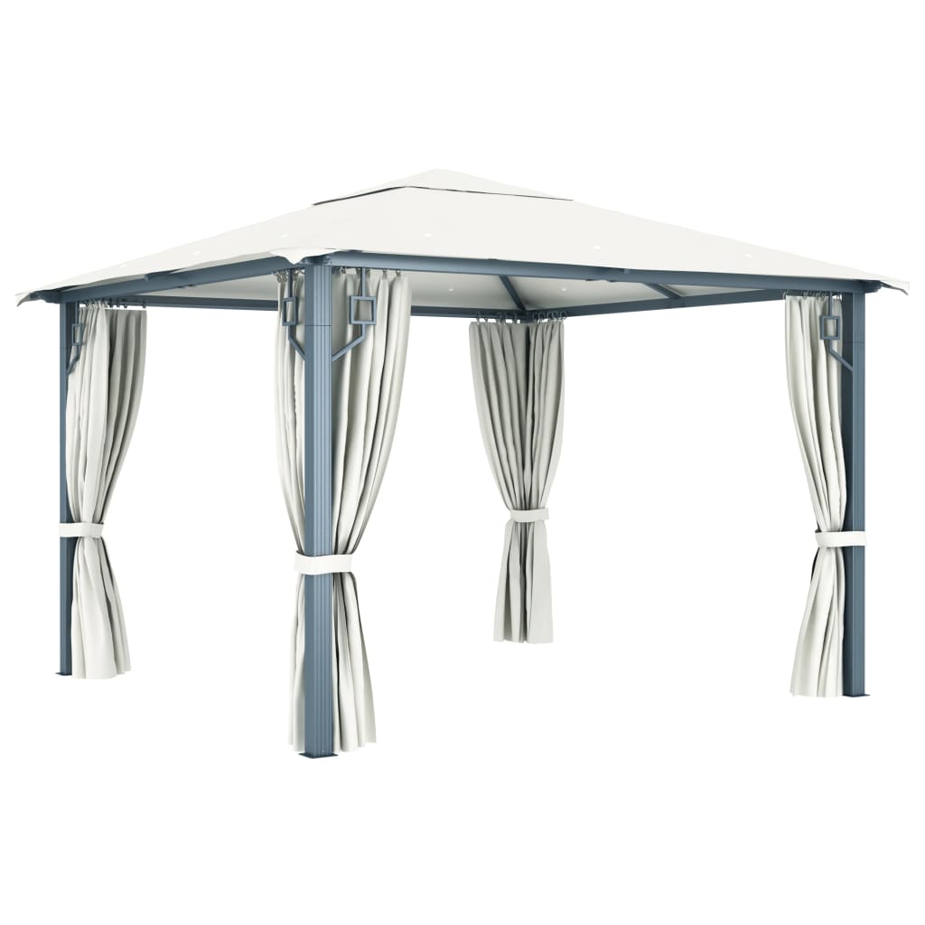 vidaXL Gazebo with Curtain&LED String Lights 3x3 m Cream Aluminium - 300 x 300 cm