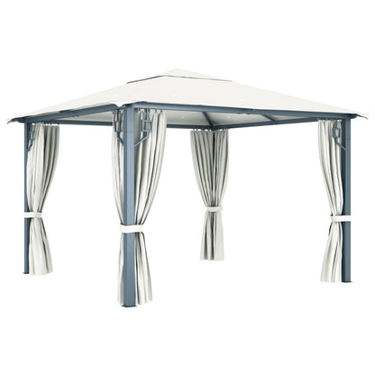 vidaXL Gazebo with Curtain&LED String Lights 3x3 m Cream Aluminium - 300 x 300 cm