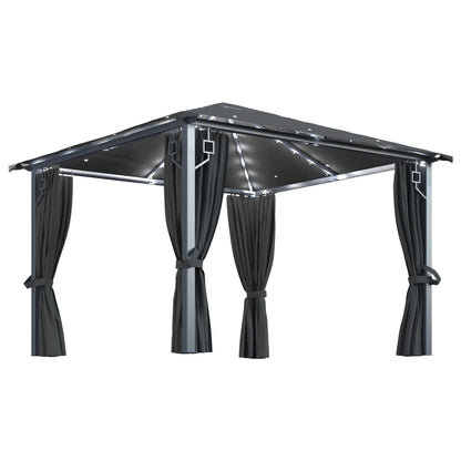 vidaXL Gazebo with Curtain&LED String Lights 3x3 m Anthracite Aluminium - 300 x 300 cm