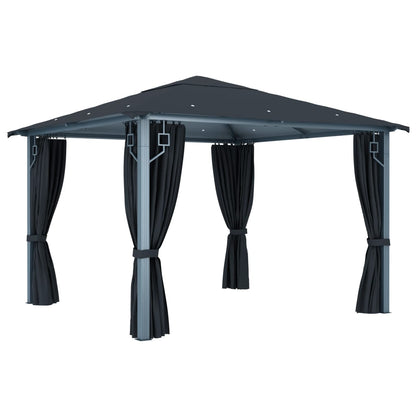 vidaXL Gazebo with Curtain&LED String Lights 3x3 m Anthracite Aluminium - 300 x 300 cm