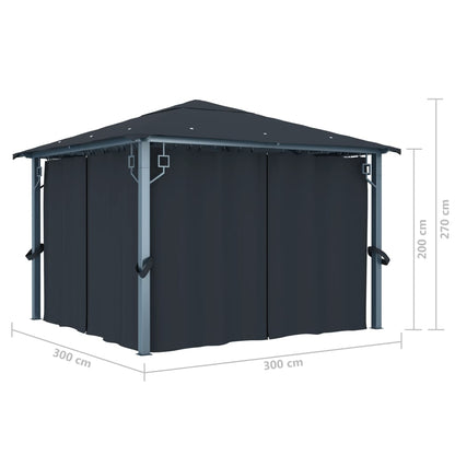 vidaXL Gazebo with Curtain&LED String Lights 3x3 m Anthracite Aluminium - 300 x 300 cm