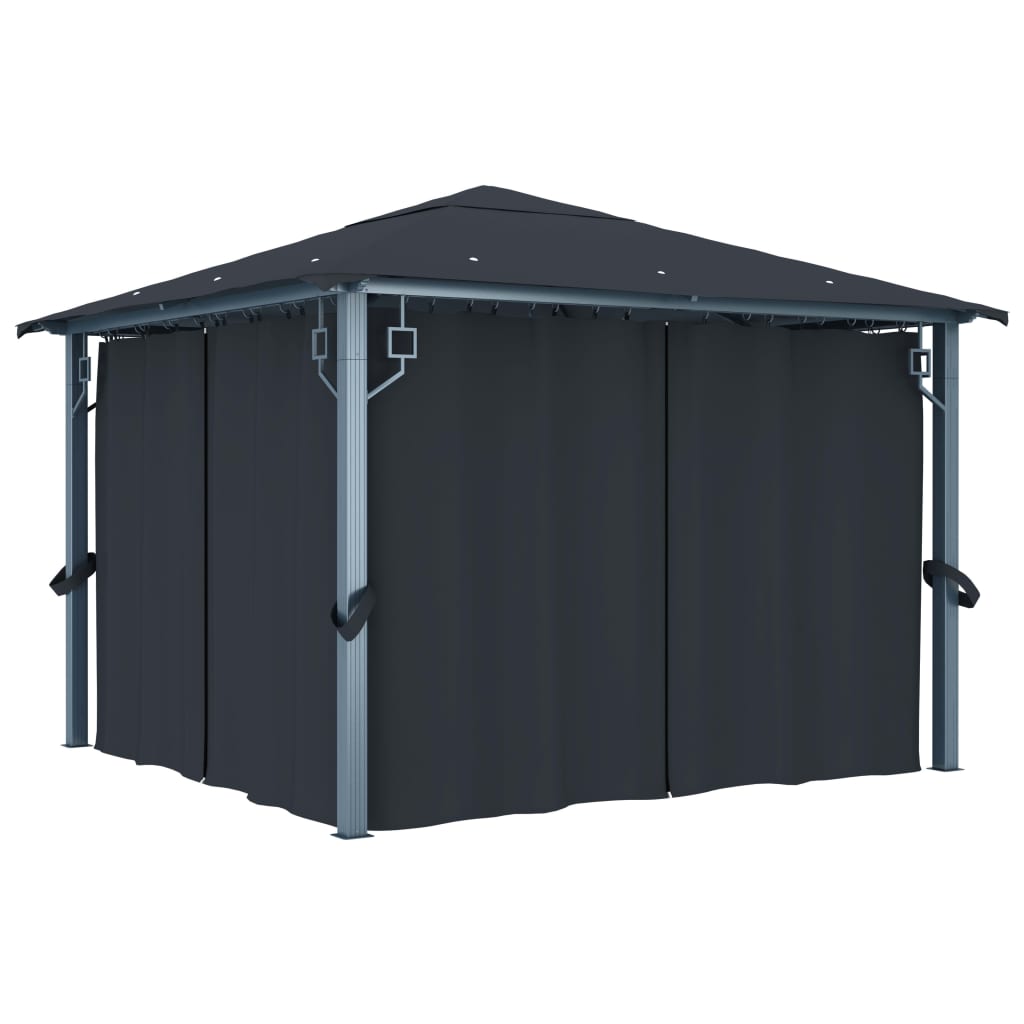 vidaXL Gazebo with Curtain&LED String Lights 3x3 m Anthracite Aluminium - 300 x 300 cm