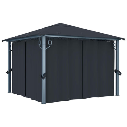 vidaXL Gazebo with Curtain&LED String Lights 3x3 m Anthracite Aluminium - 300 x 300 cm