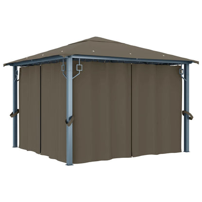 vidaXL Gazebo with Curtain&LED String Lights 3x3 m Taupe Aluminium - 300 x 300 cm
